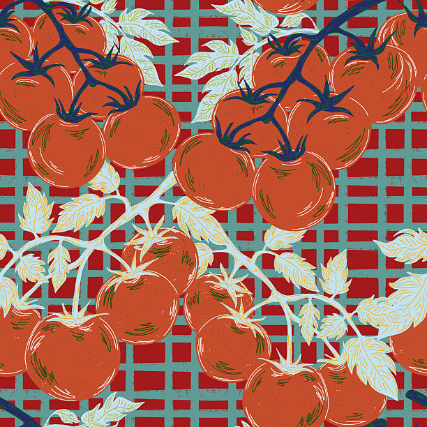 istock Tomatoes on a branch. Modern illustration in retro style with sketch elements. Seamless pattern inspired by the Mediterranean 2223946947