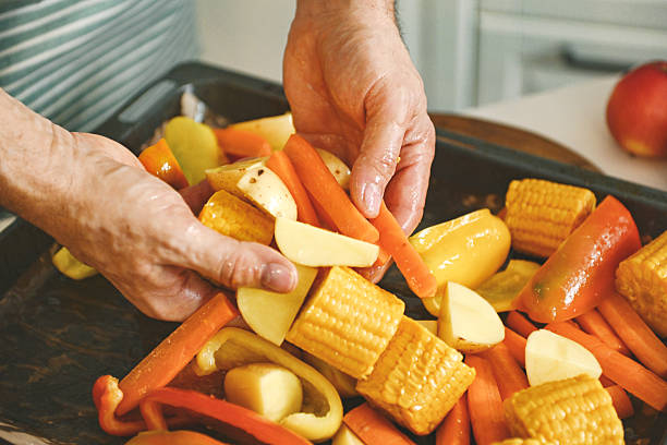 mature adult man prepares festive dinner