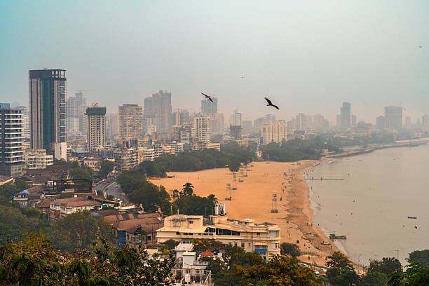 elevated view on hazy skyline of Mumbai coast
