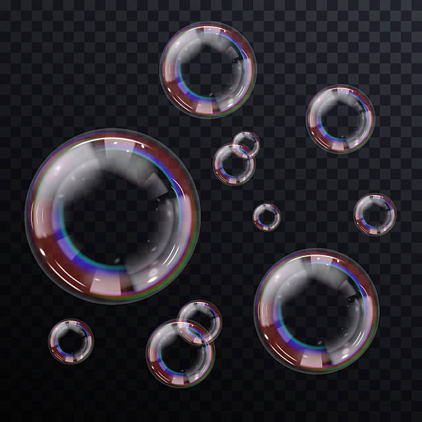 istock Realistic collection of flying soap bubbles on transparent background. Glossy and clear spheres for cosmetic design, clean air effects, children's themes, summer fun visuals or bathroom decoration concepts. 2223963313