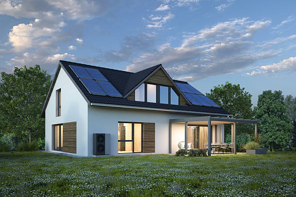 istock Modern house with air heat pump and solar power system 2223964658