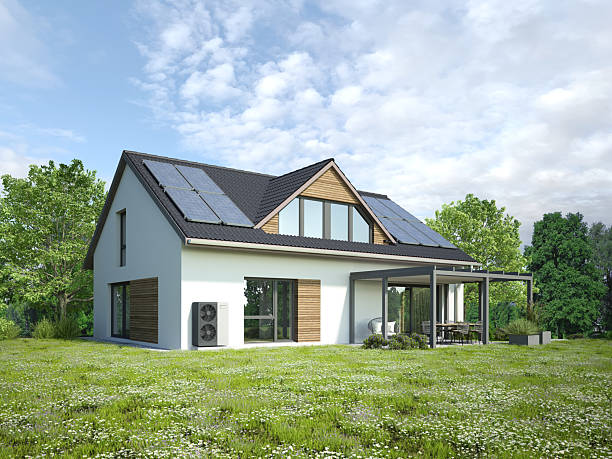 istock Modern house with air heat pump and solar power system 2223964667
