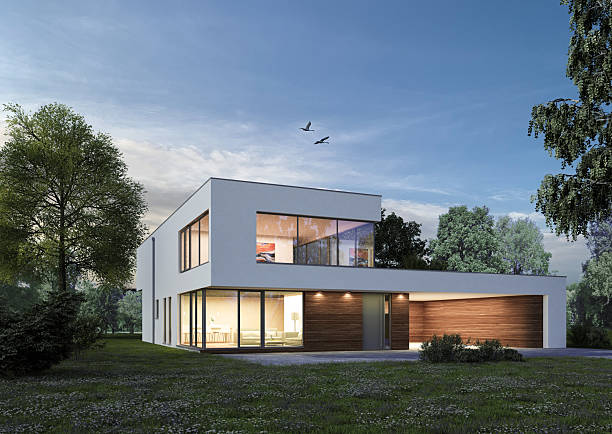 istock Modern cubic villa in the evening 2223964705