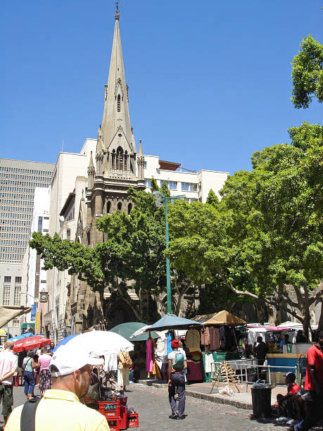 Cape Town, South Africa - Jan 11, 2005: Local people at Greenmarket square in Cape Town on a summer day