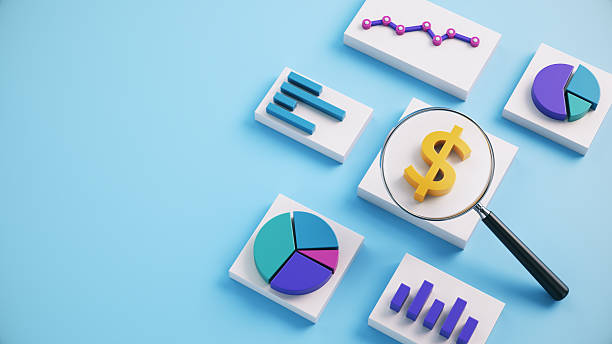 istock Magnifying Glass Over Dollar Sign and 3D Statistics Data Analysis Chart Graphic on Blue Background 2223968031