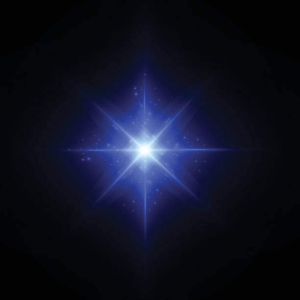 istock Bright blue light explosion with rays and halo. Glowing blue beam in the form of a flash with lens effect and glare on a black background. 2223970046