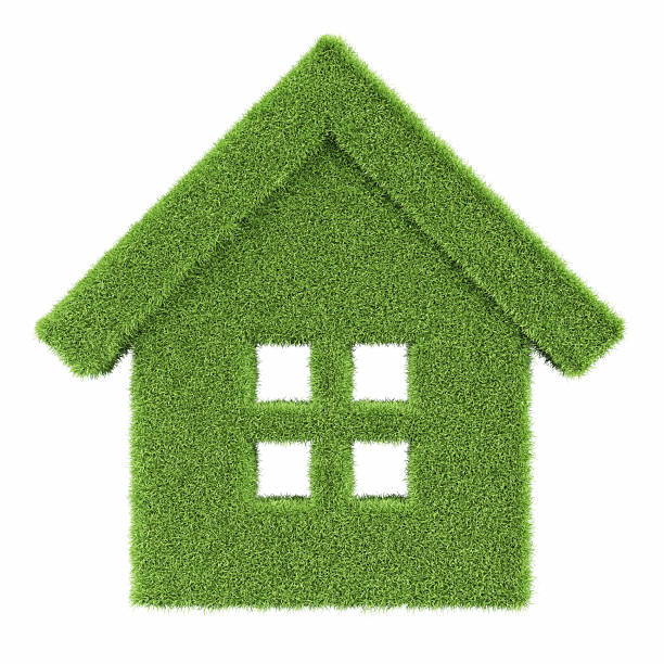 Home Symbol Made of Green Grass on Isolated White Background - Object Clipping Path