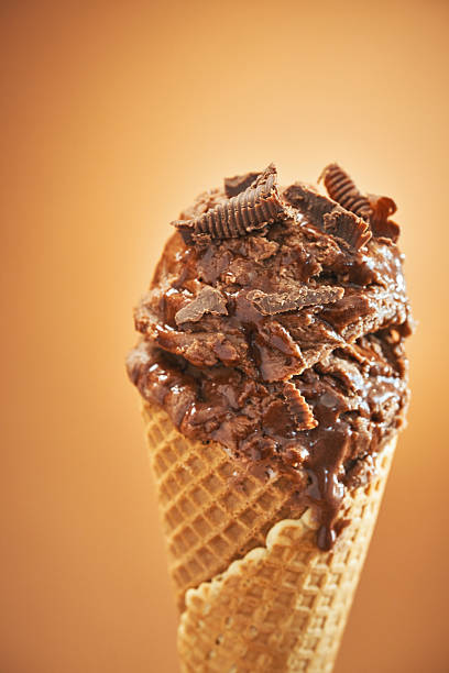 Chocolate Ice Cream with Chocolate Chips in a Cone