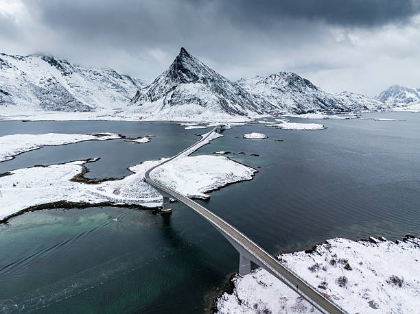 istock Snow-Covered Bridge Over Fjord and Mountains 2223988251
