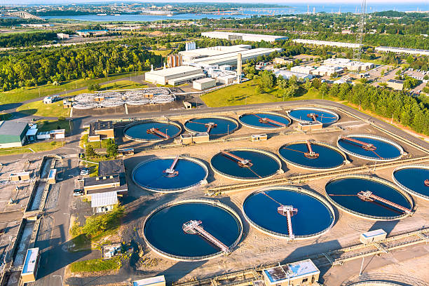 istock Water treatment facility shows modern infrastructure equipment for efficient wastewater management in serene location 2223995743