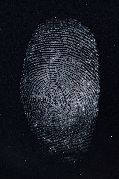 istock Detailed Close-Up of a Clear Fingerprint Pattern on a Dark Surface 2223997242
