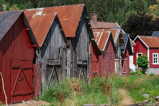 istock Boat sheds at Solvorn Village 2224004465
