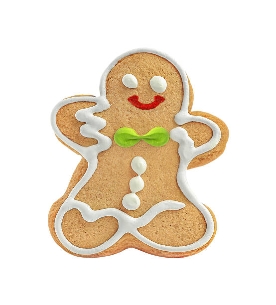 gingerbread man in a green bow , highlighted on a white background