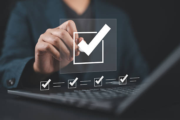 istock Tick mark checkbox. Business performance checklist tracking concept. Online evaluation survey questionnaires, conducting audits evaluation and assessments. Standard certification, quality improvement 2224015006