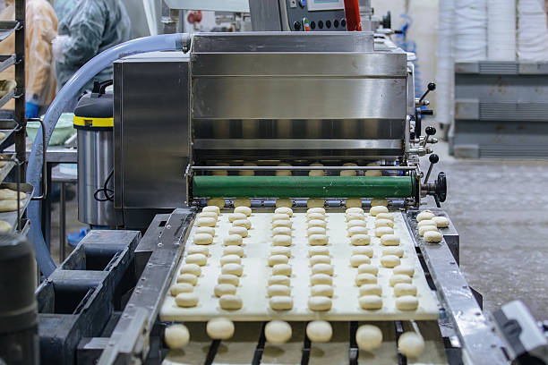istock Modern bakery production line. Raw loafs on conveyor belt 2224017226