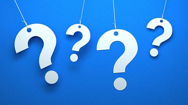 istock Hanging question marks on blue background abstract inquiry concept illustration. 2224020932