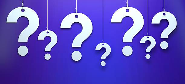 istock Hanging question marks on blue background abstract inquiry concept illustration. 2224020952