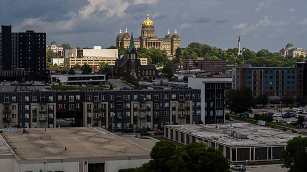 istock Gold-domed Iowa State Capitol illuminated in pre-storm light Des Moines skyline 2224023071