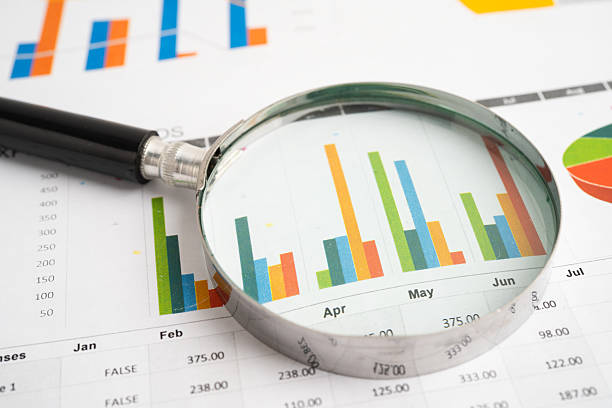 istock Magnifying glass on spreadsheet and graph paper. 2224023255