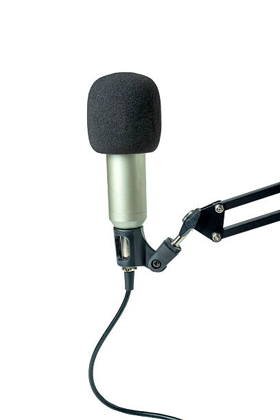 istock Studio microphone for podcasting or streaming on a boom arm with a white background 2224030873