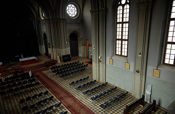istock Church Interior with Rows of Chairs For Congregation, Altar in Background 2224041010
