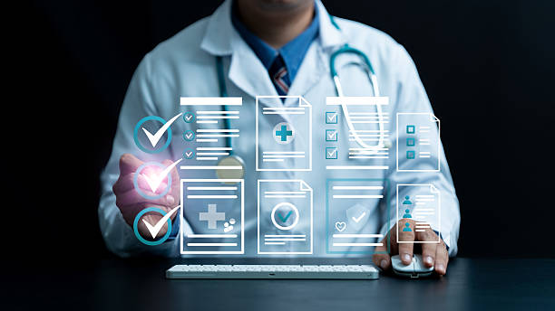 istock Online medical checklist concept. Doctor doing online checklist document, digital medical healthcare quality certificate, telemedicine. Smart healthcare. Review patient medical records. data analysis 2224042432