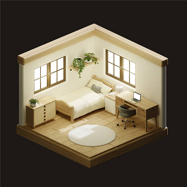 A chic minimalist bedroom designed to feature sustainable decor and elements in a 3D render, promoting a calm atmosphere.