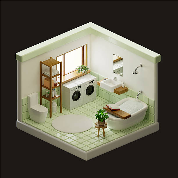 istock Home interior design focused on modern bathroom aesthetics. 3D render illustration 2224045352