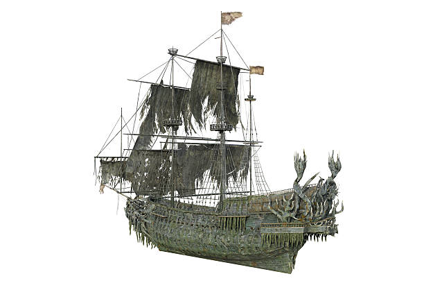 istock Old haunted ghost pirate ship with torn sails. Isolated 3D rendered illustration. 2224048940