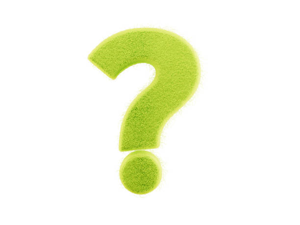 Yellow question mark covered with hairy tennis ball texture isolated on white background, Tennis concept.  Horizontal composition. Isolated on white.  Clipping path is included.