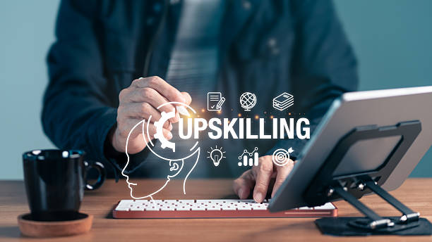 Upskilling Concept with Digital Icons for Professional Development and Learning