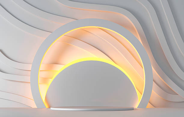 istock White gray matte pedestal, podium, stand and light. 3d render illustration. 2224061611