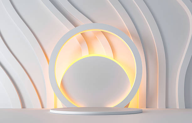 istock White gray matte pedestal, podium, stand and light. 3d render illustration. 2224061641