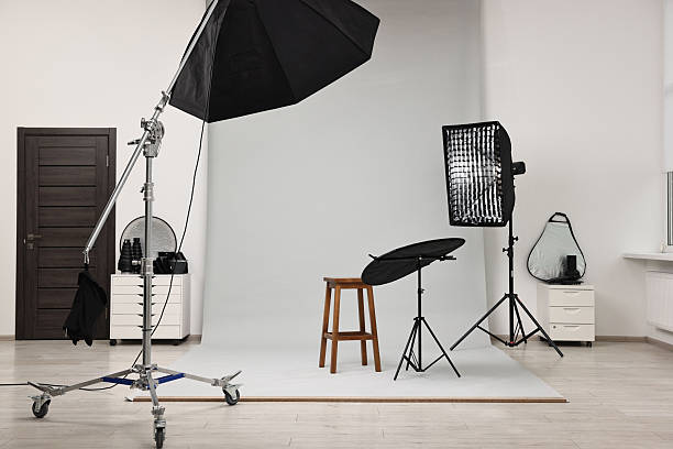 istock Professional lighting equipment setup in modern photo studio 2224066318