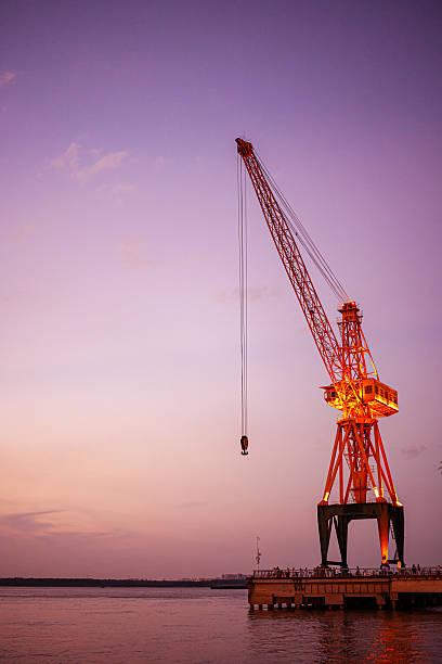 Commercial dock crane at dusk