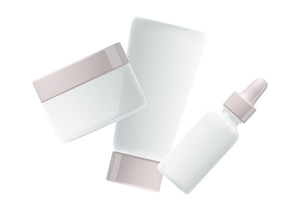 istock Cosmetic product packaging mockup, cream tube, cream jar, serum dropper, floating design, clean white mat clear glass, nude gray, beige glowing cap. Beauty spa pack isolated, transparent background. 2224067729