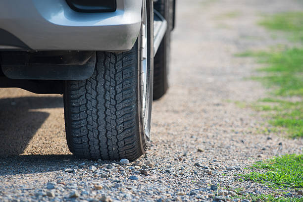 istock Hightway terrain tire on dirt track. 2224070291