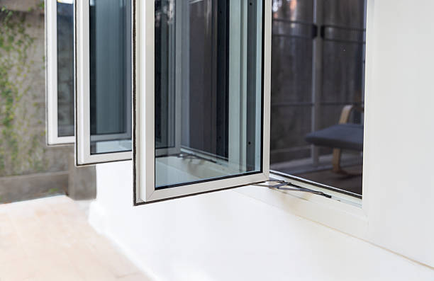 istock Three panel aluminium casement window stay on white wall. 2224070499