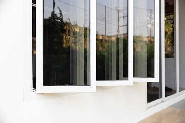 istock Three panel aluminium casement window stay on white wall. 2224070523