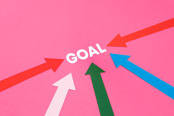 Choice concept with arrows focusing on Goal word on pink background