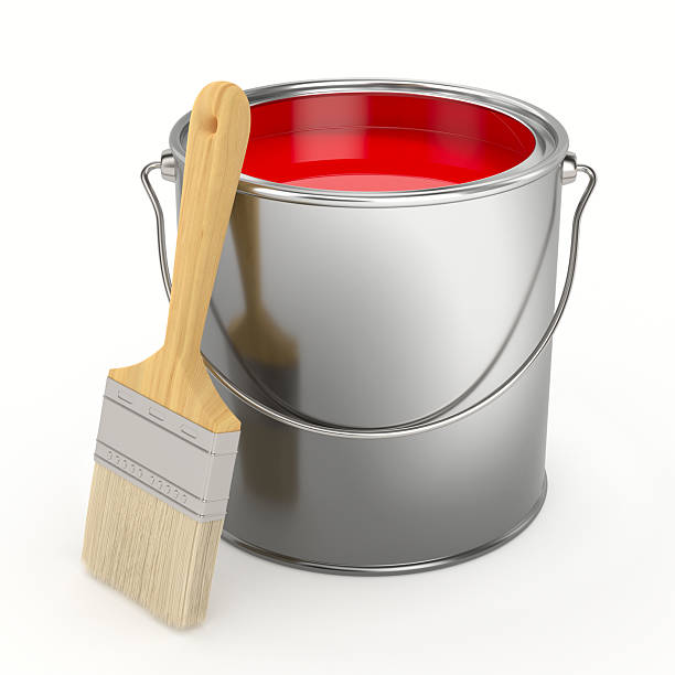 istock brush and can with colour on white background. Isolated 3D illustration 2224073939