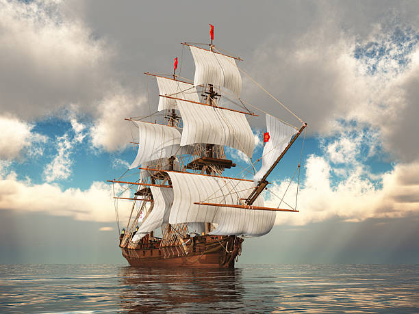 istock Pirate ship in the open sea 2224076776