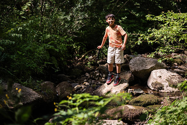 istock Young hiker exploring forest creek on sunny day 2224078835