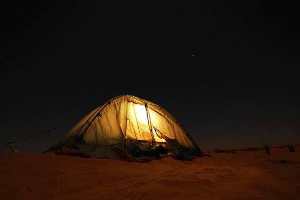 A Tent In Middle of the Arab Desert Landscape On Blurry Background