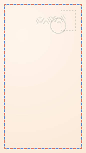 istock Vertical travel postal card. Portrait retro postcard template with stamp graphics  and airmail border 2224084755