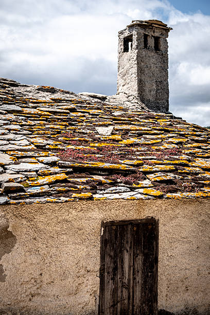 Old typical roof structure of the houses in the village of Kastro from the island of Thassos, Greece