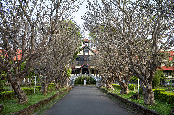 Kontum, Vietnam - Dec 2 2022: The colonial-era Catholic Bishop's House, or Bishop's Palace, in Kontum in the Central Highlands of Vietnam.The building is the centre of the Diocese of Kontum and also a seminary for training priests.