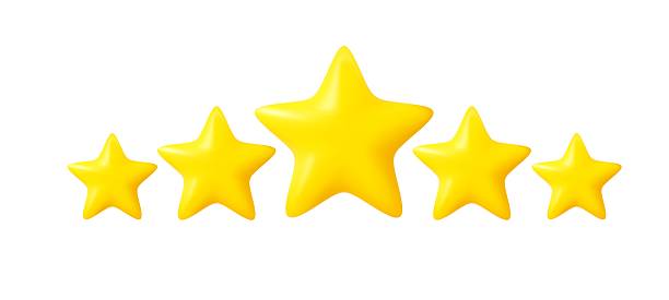 istock 3d Five yellow stars for rating and review 2224090505