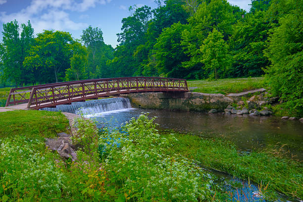 istock Walking bridge with Waterfall-Howard County, Indiana 2224099155
