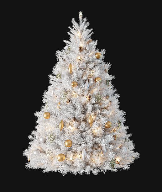 White Christmas tree decoration isolated on black background. 3D render.